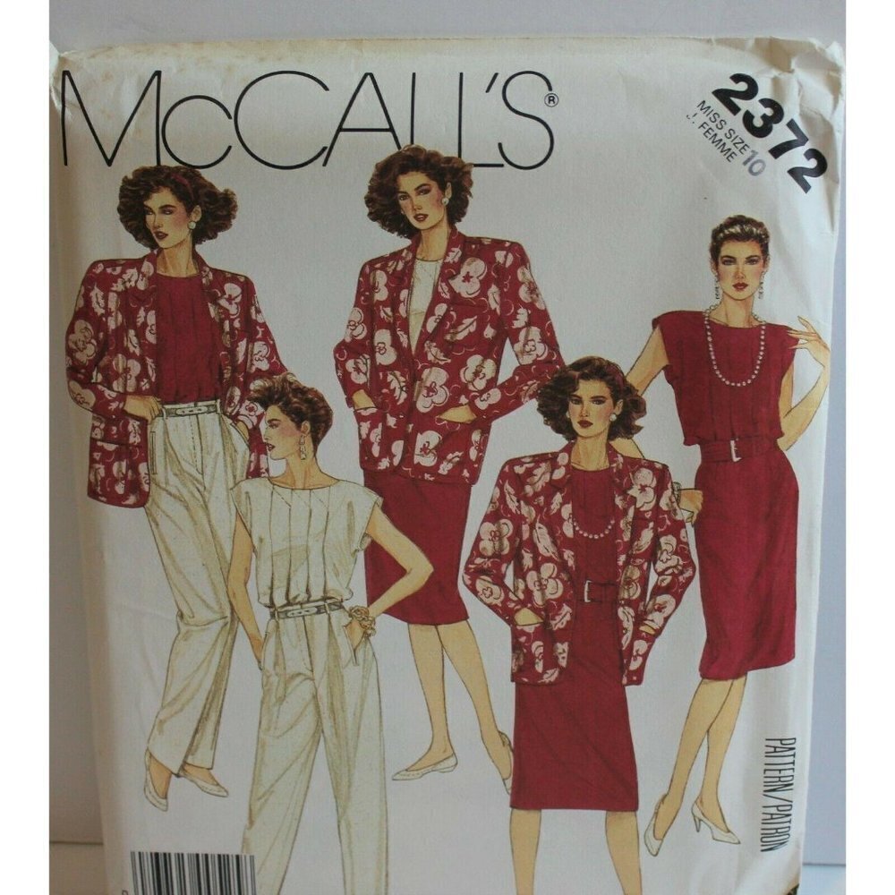McCalls Sewing Pattern 2372 Misses Jacket Top Skirt Size 10 80s‎ Fashion